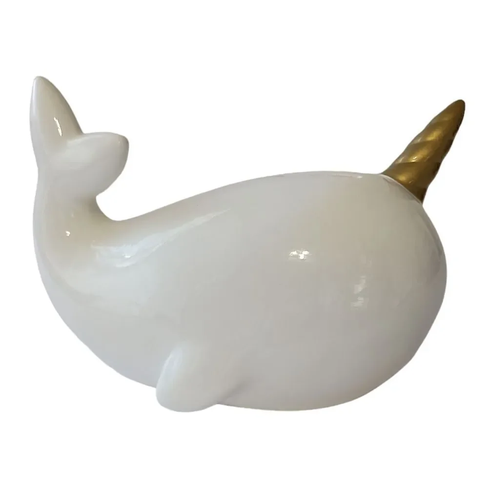 Target‎ Narwhal Bank Ceramic White Pillowfort Piggy Coin Figurine Coastal Beach.